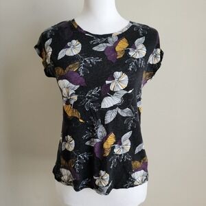 Simons 100% Linen Shirt Womens XS Top Floral Office Dark Academia Capsule Tee‎